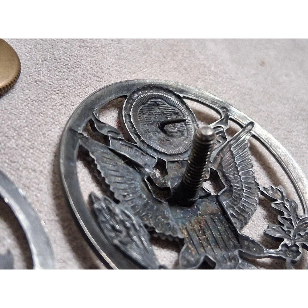 Vintage US Great Seal Eagle Metal Badges Lot Of 3 Round Screwback Emblem USA